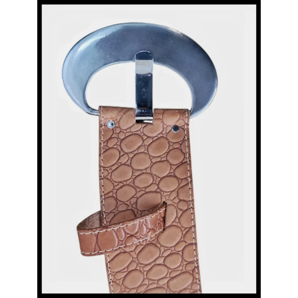 Vintage Priore 80s Wide Leather Slouch Belt Croc Texture Crescent Buckle Medium